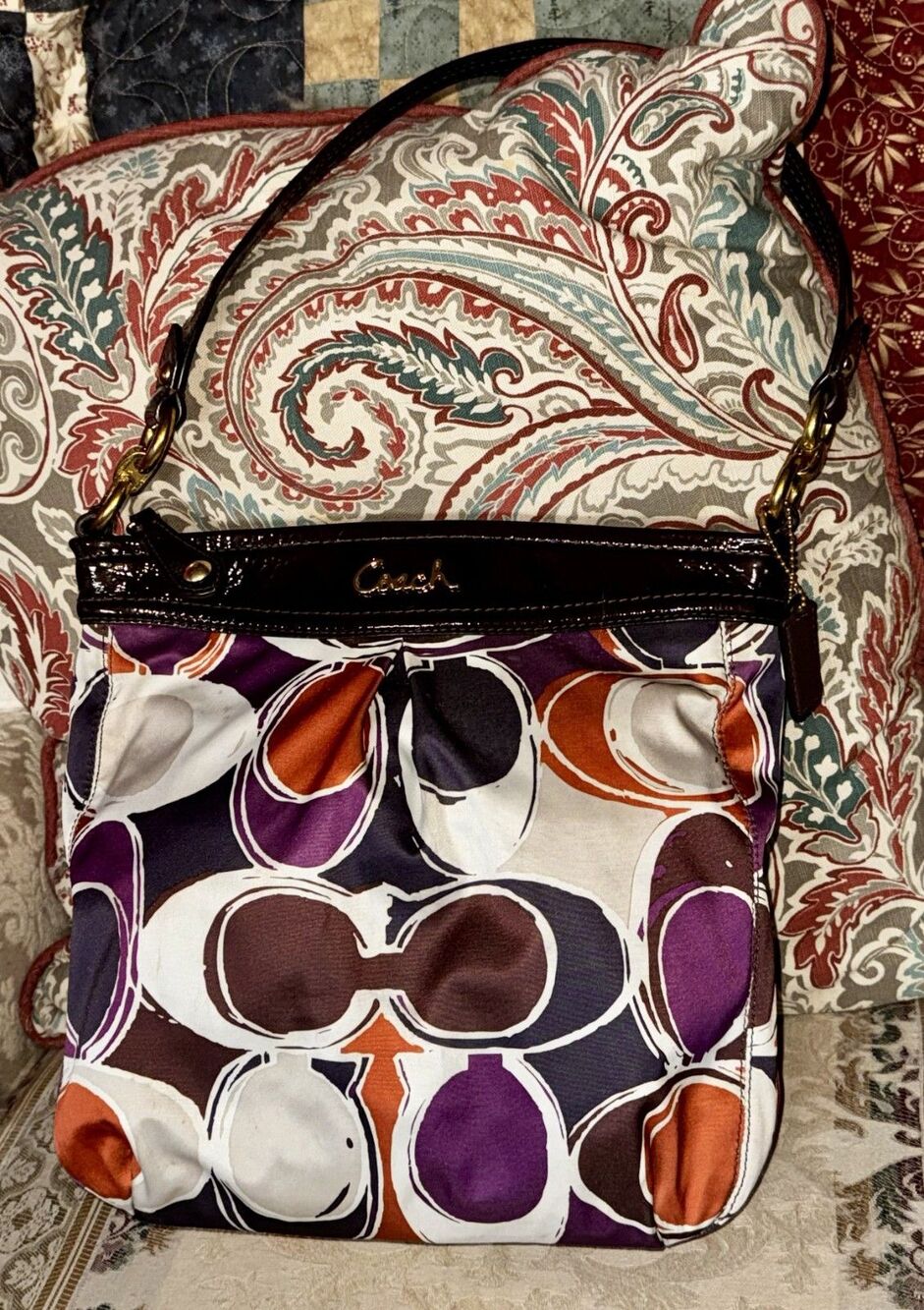 Coach  F20016 Ashley Hippie Hand Drawn Scarf Print Crossbody Bag Purse/Wallet